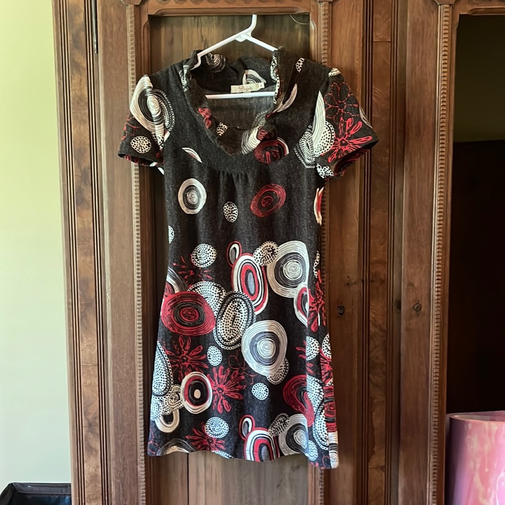 Aryeh Charcoal dress with abstract designs, Size M
